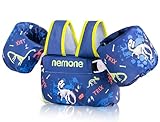 NEMONE Toddler Swim Vest for 22-70 lbs Kids Floaties Swim Jacket with Arm Water Wings for Girls Boys 2 3 4 5 6 8 Years Old Sea Beach Pool (Black Dinosaur)