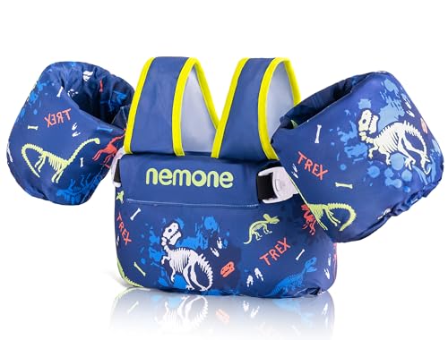 Image of Nemone Toddler Swim Vest for 22-70 lbs Kids Floaties Swim Jacket with Arm Water Wings for Girls Boys 1 2 3 4 5 6 7 Years Old Beach Pool 20 30 40 50 60 66 Pounds Puddle Jumper