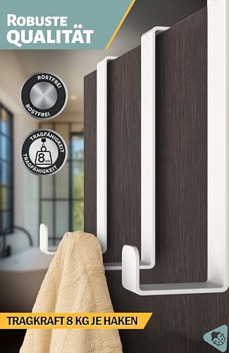 Menz Türhaken zum Einhängen - 10 Stück robuste Kleiderhaken Tür in Weiß, einzeln verwendbare Haken zum Einhängen, formstabile Türhakenleiste, Türgarderobe mit hoher Tragkraft