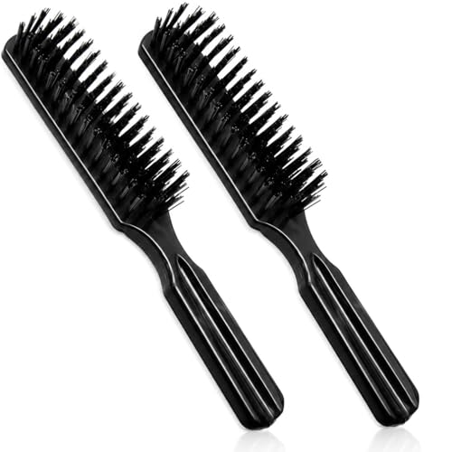 LUXXII 2 Pack Bristle Hair Brush Set, 7.5 Inch Nylon Bristle Hair Brushes for Women Men Kids, Travel Pocket Hair Brush for Purse, Detangling Brush for Wet & Dry Hair, Black