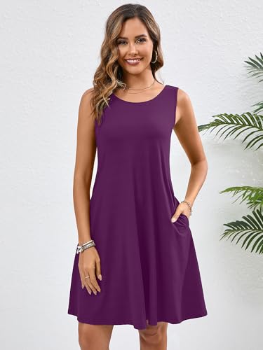 Image of Heymoments Women's Summer Dresses Sleeveless Casual Fashion Loose Swing Button Down Beach Dress with Pockets