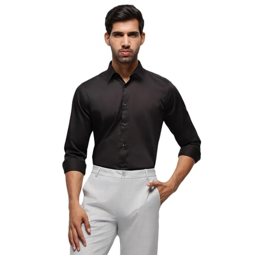 Image of SUBTRACT Men's Slim Fit Solid Spread Collar Cotton Satin Evening Shirt | Stylish Men's Wear Shirt for Office or Party