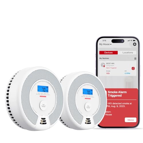 X-Sense - X-Sense SC07-WX Lot de 2 détecteurs de fumée et de monoxyde de carbone avec batterie remplaçable, alarme incendie intelligente compatible avec l'application X-Sense Home Security