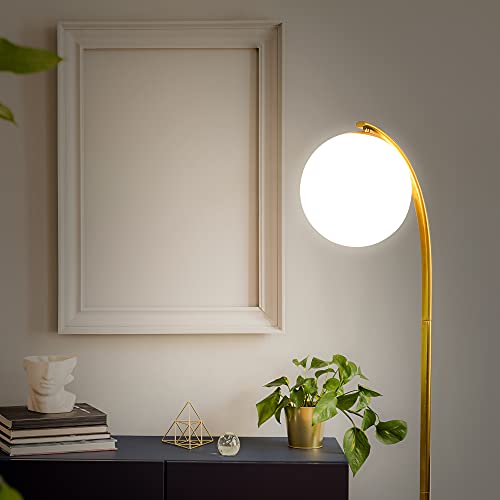 Brightech Luna Drop Led Floor Lamp, Frosted Glass Globe Arcing Living Room Lamp, Mid-Century Modern Standing Lamp For Living Rooms, Boho Rustic Indoor Tall Lamp For Bedrooms & Offices - Brass #TOP6