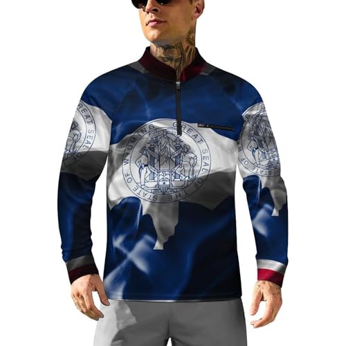 Wyoming State Smoke Flag Men's Rash Guard Long Sleeves Quick Dry Fishing Workout Shirts with Zipper