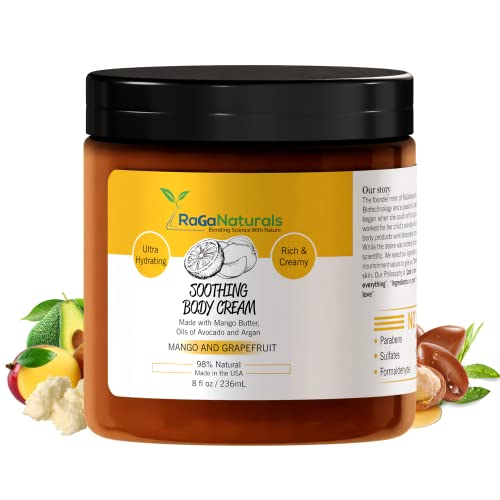 Raganaturals Mango Butter Body Cream With Argan And Avocado Oil - All Natural Tropical Hand Cream - Ultra Hydrating Moisturizer For Women, Men, Babies And Kids - Refreshing, Non-Greasy, Thick Cream, Cruelty-Free, Chemical Free, Vegan, Help Dry To Very Dry Sensitive Itchy Skin & Eczema, Mango And Grapefruit Fragrance - 8 Fl Oz #TOP26