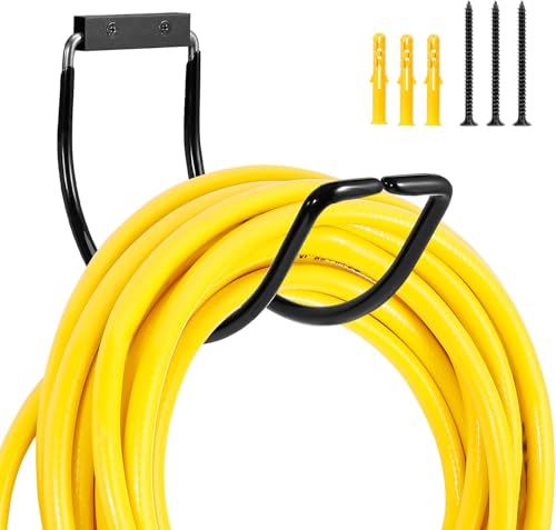 GBESTWOOW Metal Garden Hose Hanger Wall Mounted Water Hose Holder for Outside Yard (1, Black Paint)