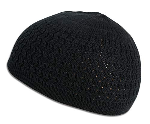 100% Natural Cotton Beanie Skull Cap | Lightweight Single Layer Crochet Cooling Sleep Chemo Caps | Zigzag And Ribbed Patterns (Zigzag - Black) #TOP2