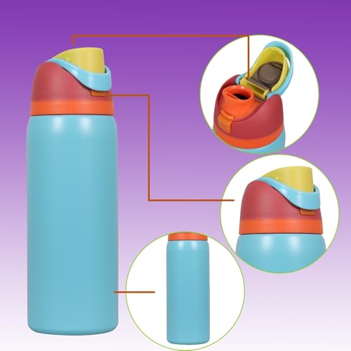 Image of FreeSip Gym Water Bottle with Straw & Chug Lid - Leak Proof Push Button Opening, BPA Free, Large Capacity Sports Bottle with Carry Handle (Cyan Blue, 960 ML)