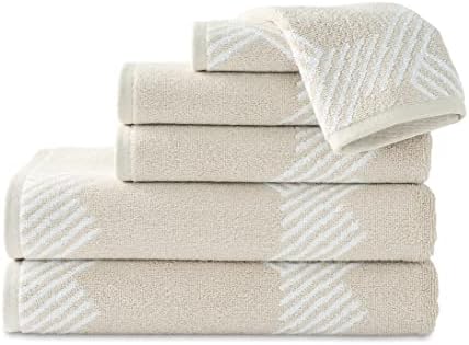 Scott Living Lewis 100% Cotton Hygro Jacquard 6-Piece Towel Set | Abstract Rainy Day Gray | Soft & Absorbent | Designer Home Towels | Sustainable | 2 Bath Towels - 2 Hand Towels - 2 Wash Towels