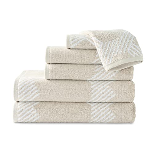 Scott Living Lewis 100% Cotton Hygro Jacquard 6-Piece Towel Set | Abstract Rainy Day Gray | Soft & Absorbent | Designer Home Towels | Sustainable | 2 Bath Towels - 2 Hand Towels - 2 Wash Towels #TOP19