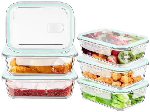 LXUDN Frischhaltedosen Glas mit Deckel 12 Stück(6 Behälter + 6 Deckel) - Glasbehälter mit Deckel Mikrowelle, Spülmaschinen & Gefrierschrankfreundlich - Meal Prep Boxen Glas BPA-Fre