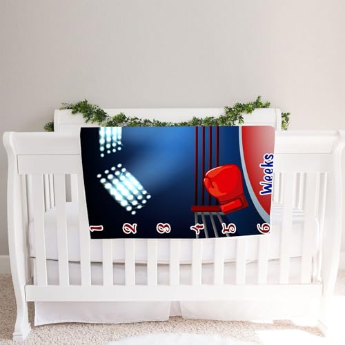 Image of Boxing Theme Baby Monthly Milestone Blanket, 60x40in Soft Flannel, Arena Lights Backgrounds, Newborn Mom Gifts, Boy Baby Shower Age Growth Tracker with Bonus Maker