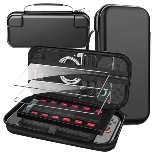 Image of ZORBES Travel Carrying Case for Nintendo Switch 2 2025, Large Volume Accessories Bundle Holder, 2 Screen Protector, Hard Protective Cover Estuche Funda with 12 Game Cards, Black