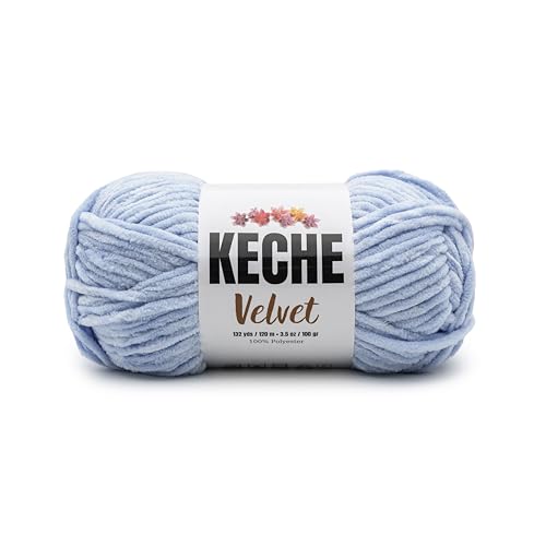 Image of Keche Velvet Yarn for Crocheting, Soft Chenille Bulky Baby Blanket Amigurumi Yarn 100 gr (132 yds) - Light Blue