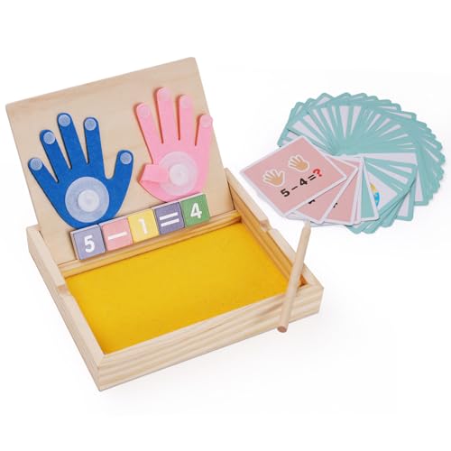 Montessori Sand Tray with Math & Alphabet Learning Cards, Wooden Sensory Writing Board for Kids 3-6, Early Learning Toy for Letters, Numbers & Daily Words, Fine Motor & Preschool Educational Gift