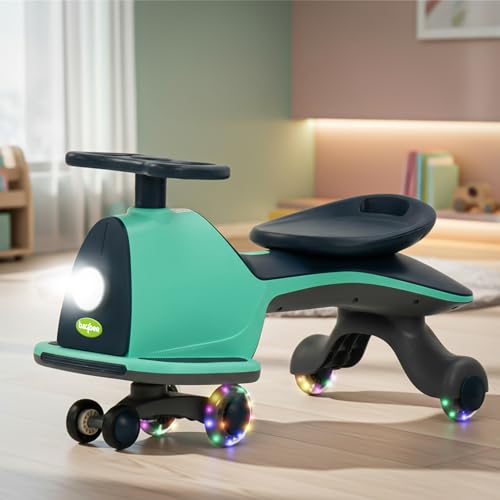 Image of Baybee Nord Baby Swing Car for Kids | Twister Push Ride on Kids Car with 360 Rotation, LED Light & Music | Push Rider Cars upto 85kg Weight Capacity | Magic Cars for Kid 3 to 8 Years (Teal /Dark Blue)