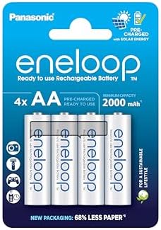 eneloop, AA/Mignon, Rechargeable Battery, Pack of 4, Capacity of 2000 mAh, Ready-to-Use Ni-MH Batteries, 2000 Recharge Cycles, Plastic Free Packaging, Standard, White
