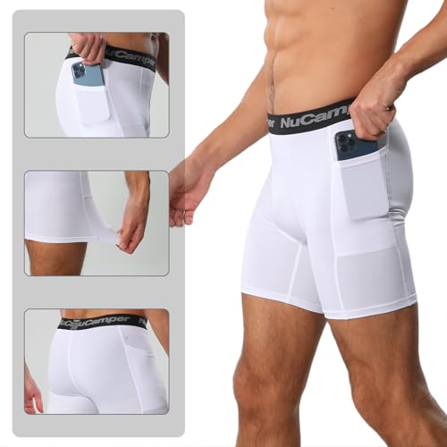 NuCamper Men’s Compression Shorts with Pocket Spandex Athletic Underwear Performance Gym Boxer Briefs Cool Dry Active Baselayer Shorts for Workout Running Basketball Cycling Football Baseball Sports - Thumbnail 3