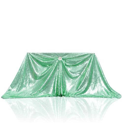 PartyDelight Sequin Tablecloth Mint Green 60"x102" Table Topper Rectangular Christmas Wedding Party Decor