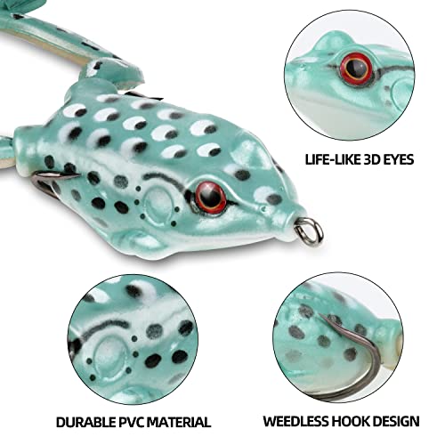 RUNCL Topwater Frog Lures 5PCS, Durable Lifelike Silicone Bass Bait, Floating Realistic Frog Lures Kit for Freshwater Saltwater, Topwater Fishing Lures for Pike Snakehead Salmon Trout Catfish - Image 6