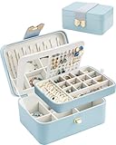 Grande Capacité: 1 x couche pour 8 colliers, 1 x couche pour dizaine de paires de boucles d’oreille, 2 x couches totalisant 19 emplacements + 1 range bagues pour petits boucles oreille colliers bracelets bagues