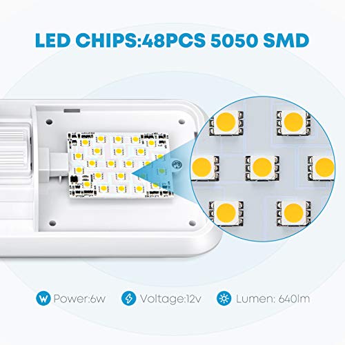 Kohree 12V Led 640Lm Rv Ceiling Double Dome Light Rv Interior Lighting For Trailer Camper With On/Off Switch, Natural White 4000-4500K, 48X5050Smd #TOP5