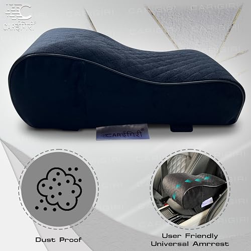 Image of Carigiri ComfiRest Car Armrest Cushion| Memory Foam Arm Cushion| Universal for All Cars| Armrest Support Extender| Height Armrest Pad(Black Seam,Breathable Velvet,Dual Mobile Pocket)