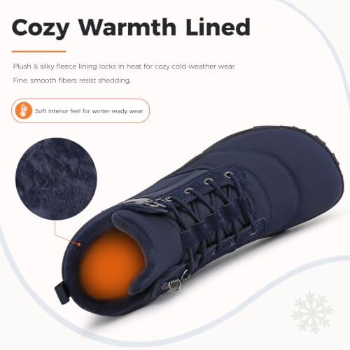 Image of Womens Mens Winter Barefoot Boots Warm Minimalist Wide Toe Box Snow Boots Zero Drop Sole Outdoor Water Resistant Ankle Booties