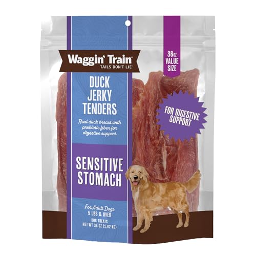 Waggin Train Duck Jerky Dog Treats for Dogs with Sensitive Stomachs Made with 100% Real Duck Breasts Three All-Natural Ingredients High Protein Dog Treat Easily Digestible for Dogs 36 oz. Pouch