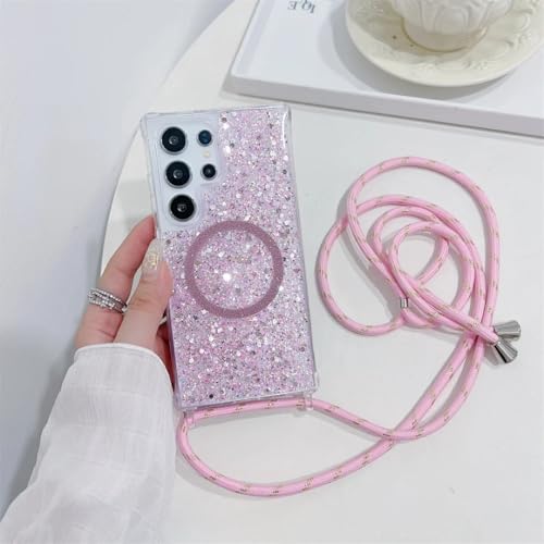 Étui à paillettes avec bandoulière pour Samsung A52 et S24 Ultra