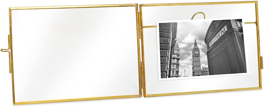 Isaac Jacobs 4x6 (2-Pack), Antique Gold, Vintage Style Brass and Glass, Metal Floating Picture Frame (Horizontal) with Locket Closure, for Photos, Art, & More, Tabletop Display (4x6 Antique Gold)