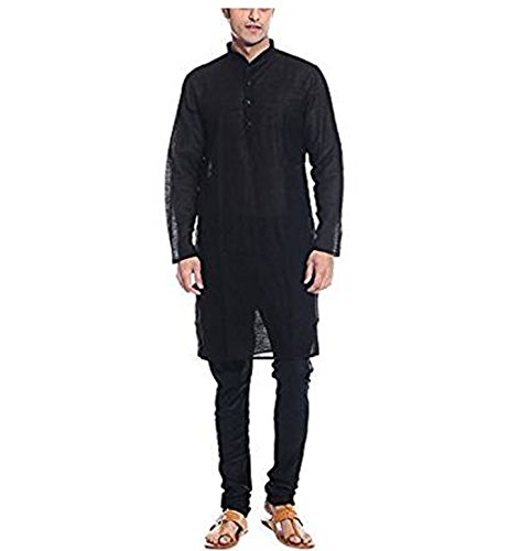 Ensemble Kurta en Lin Noir pour Soirée d'Été Homme L