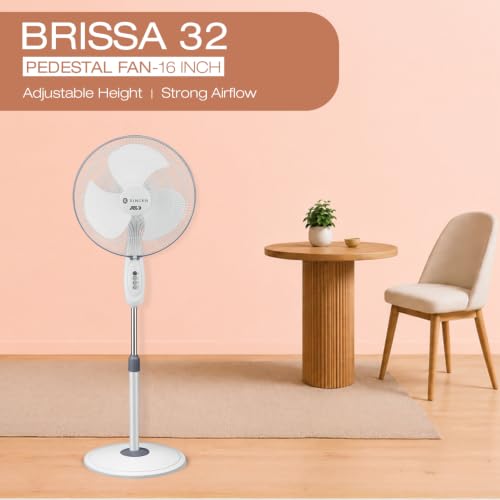 Image of SINGER Brissa 32 High Speed Pedestal Fan | 115W Power | 100% Copper Motor | 100 CMM Air Delivery | 2100 RPM | Silent Operation | Adjustable Height | 2 Years Warranty | ISI Certified
