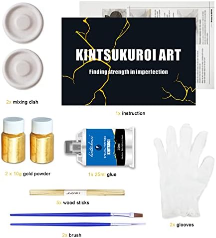 Kintsugi Repair Kit, Repair Ceramic Bowls & Vases with Gold Powder Glue, Entry-Level Kintsugi Kit Perfect for Beginners, Easy Kintsugi Craft