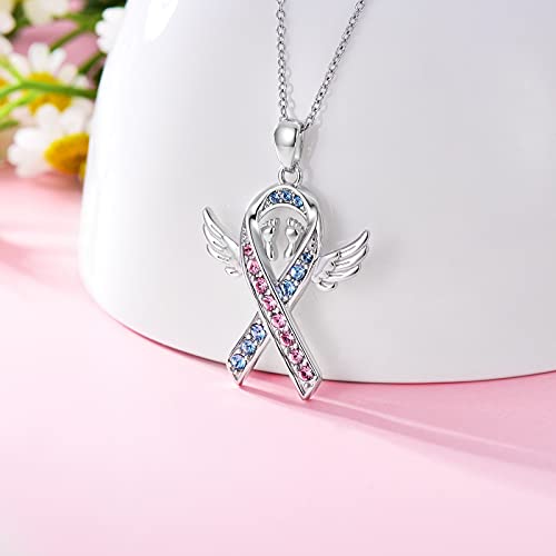 AOBOCO 925 Sterling Silver Mommy Of Angel Pink and Blue Ribbon Necklace Pregnancy Loss Infant Child Loss Awareness Sympathy Miscarriage Pendant Memorial Jewelry Gift for Mother2