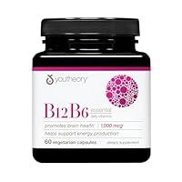 Youtheory B12B6 - Vegan Vitamin B6 & Vitamin B12 - Offers Brain Health, Energy & Immunity Support* - Dairy, Soy & Gluten Free - 60 Vegetarian Capsules