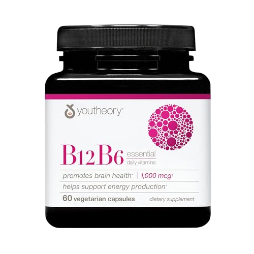 Youtheory B12B6 - Vitamin B12 & B6 - Supports Mood, Nervous System & Metabolism* - Aids Memory & Stress Management* - No Dairy, Soy or Gluten - 60 Capsules (60 Servings)*
