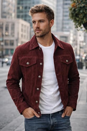 Image of LP-FACON Mens Western Style Trucker Suede Leather Jacket | Cowboy Jacket Collection