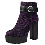 Galindopia Femmes's Ankle Bottes Hautes Plateforme Hauts Talons Bloc Dentellets Cosplay Witch gothique Dentelle Boucle Fête Heels Botas para Mujer Purple Size 39