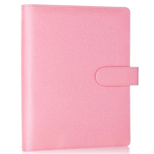Antner A5 Notebook Binder 6 Ring Refillable Planner Cover for A5 Planner Inserts, PU Leather Loose Leaf Personal Organizer Aesthetic Photocard Holder Budget Binder with Magnetic Buckle, Glitter Pink