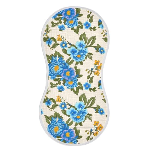 Blue Flowers Warm Beige Burp Cloths for Babies Burp Rag Cotton Spit Up Rag for Baby Girls Boys2