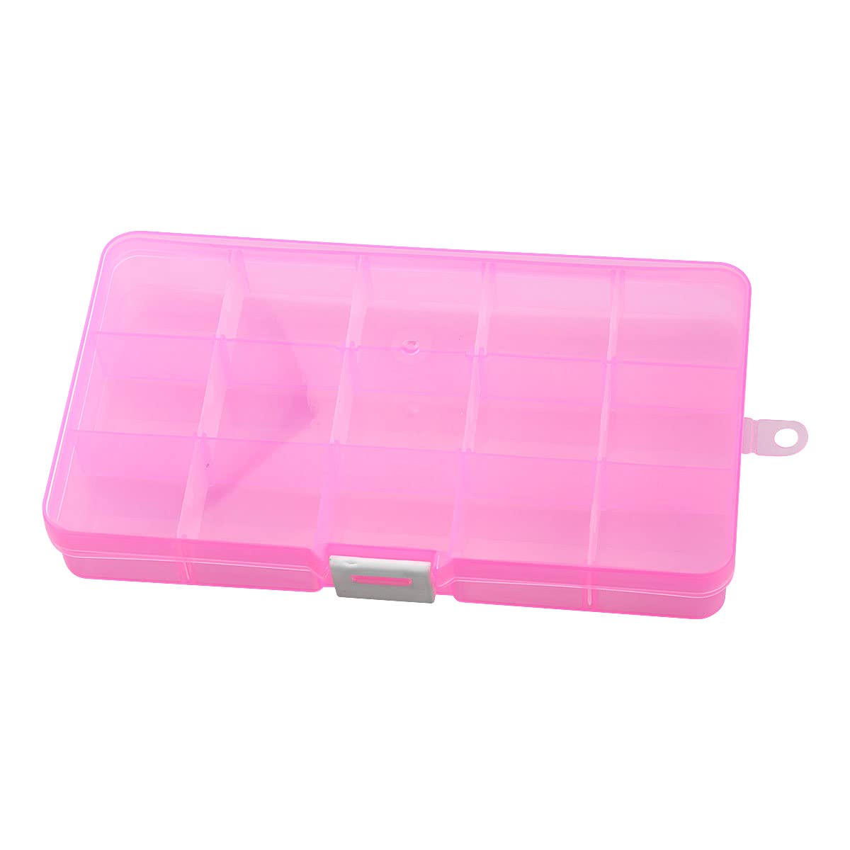 Jagowa 15 Grids Plastic Jewellery Organiser Bead Earring Storage Box Clear Plastic Storage Container With Adjustable Dividers for Small Accessories (Pink)