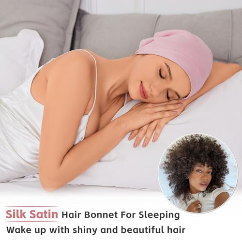 Image of ZHENSILK Silk Bonnet for Sleeping Women, Adjustable Silky Satin Lined Sleep Cap, Silk Hair Wrap Slouch Beanie Hat