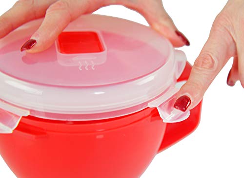 Home-X Microwave Soup Mug With Lid, Microwave Soup Bowl With Handle And Vented Lid, Bpa Free Dishwasher Safe, 32Oz Capacity, 7 ¼" L X 5" W X 4" H, Red #TOP5