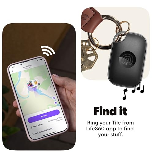 Image of Life360 Tile Pro - Powerful Bluetooth Tracker, Key Finder and Item Locator for Keys, Bags and More. Both iOS and Android Compatible. Phone Finder. 1-Pack (Black)