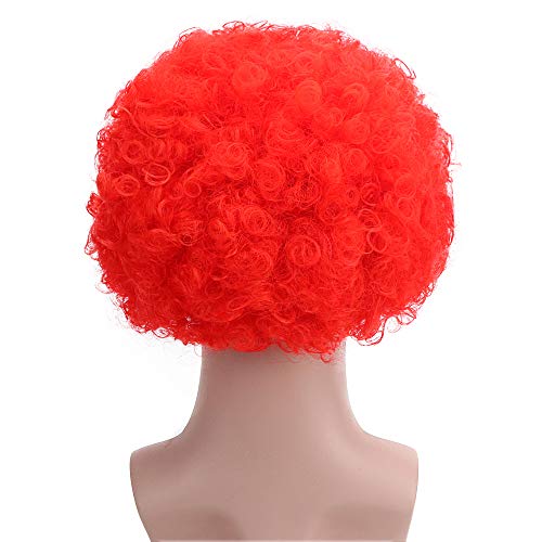 Image of FREE BEAUTY Fluffy Afro Synthetic Clown Wig for Men Women Cosplay Anime Party Christmas Halloween Fancy Funny Wigs (Red)