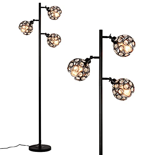 Stepeak Crystal Floor Lamp for Living Room, 3-Light Adjustable Rustic Standing Lamps for Farmhouse, Sofa Reading Light Bedroom Tall Tree Lamp with Step-on Switch Floor Fixture Lighting Stepeak Crystal Floor Lamp for Living Room, 3-Light Adjustable Rustic Standing Lamps for Farmhouse, Sofa Reading Light Bedroom Tall Tree Lamp with Step-on Switch Floor Fixture Lighting