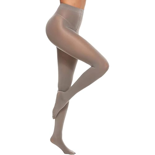 MANZI Women's Solid Color Semi Opaque Footed Tights Soft Stretch Pantyhose