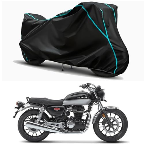 Image of Waterproof Bike Body Cover Compatible for | Honda Hness CB350 DLX | Taffeta Fabric, Sky Piping Design, Bottom Elastic Fit | Dustproof, Sun UV & Rain Protection for All Weather.